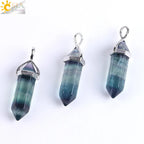 CSJA Fluorite Crystals Necklaces Pendants Suspension Quartz Natural Gem Stone Necklace for Women Hexagonal Reiki Healing G954