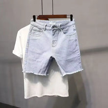 Summer Fashion Denim Shorts Men's Thin Korean Blue Ripped Five-point Pants Elastic Trend Trendy Brand Ins Guys Middle Pants