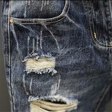 Fashion Vintage Korean Men's Summer Denim Shorts with Distressed Holes Slim Fit Distressed Holes Designer Luxury Clothing Men