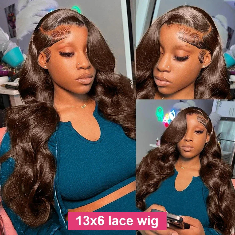 #4 Chocolate Brown Body Wave Wig 46 Inches Remy Hair 13x4 13x6 HD Transparent Lace Frontal Wigs Human Hair Pre Plucked With Baby Hair For Women