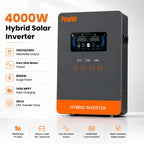 PowMr USA 4000W 24V Hybrid Solar Inverter Charger 100/110/120V AC Pure Sine Wave 140A MPPT Charger Max 5600W PV 55-350V DC Off Grid Inverter for Lead Acid AGM Gel Lithium Battery Home Emergency Solar Power System