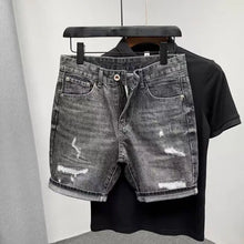Summer New Denim Shorts Men's Korean Trendy Slim-fit Small Straight Hole Retro Washed Korean Luxury Clothing Ripped Jeans Man