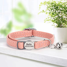 PU Leather Personalized Cat Collar Quick-Release Cats Collars Necklace Free Engraved Pet ID Name Collars Adjustable for Cats