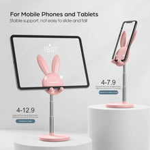 Adjustable Pink Bunny Phone Stand - Thick Case Friendly Desk Holder Compatible with iPhone Kindle iPad Switch All Phones