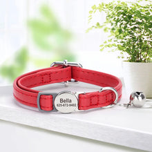 PU Leather Personalized Cat Collar Quick-Release Cats Collars Necklace Free Engraved Pet ID Name Collars Adjustable for Cats