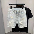 Summer Fashion Denim Shorts Men's Thin Korean Blue Ripped Five-point Pants Elastic Trend Trendy Brand Ins Guys Middle Pants