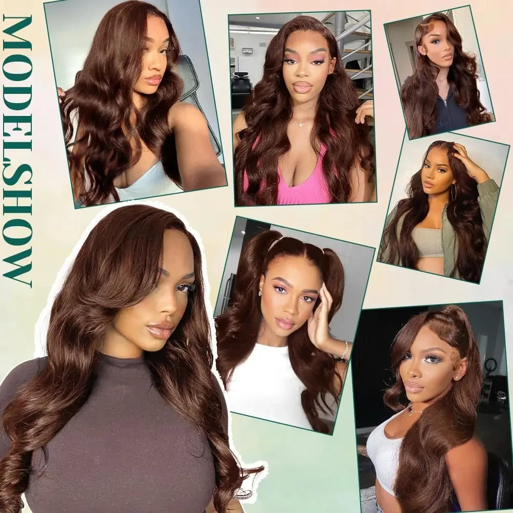#4 Chocolate Brown Body Wave Wig 46 Inches Remy Hair 13x4 13x6 HD Transparent Lace Frontal Wigs Human Hair Pre Plucked With Baby Hair For Women