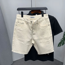 Luxury 2025 Summer New Men's Wenzhou Slim-fitting Small Feet Embroidered Simple White Elastic Five-point Denim Shorts Jean Homme