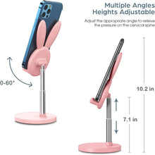 Adjustable Pink Bunny Phone Stand - Thick Case Friendly Desk Holder Compatible with iPhone Kindle iPad Switch All Phones