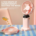 Foldable Neck Hanging Mini Fan, Portable 5 Speed USB Rechargeable Handheld Fan with Display Screen Phone Stand, 1800mAh