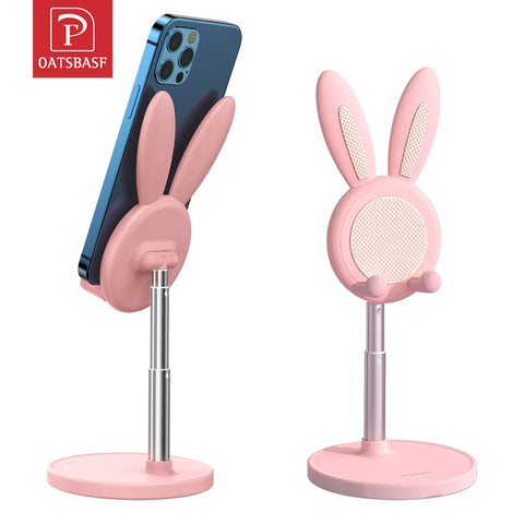 Oatsbasf Cute Cell Phone Stand for Desk, Angle Height Adjustable Bunny Phone Holder Stand, for  All Mobile Phones, Tablets