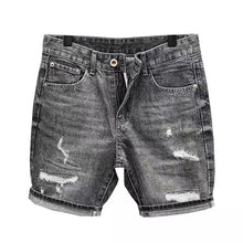 Summer New Denim Shorts Men's Korean Trendy Slim-fit Small Straight Hole Retro Washed Korean Luxury Clothing Ripped Jeans Man