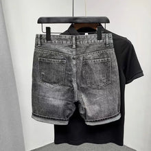 Summer New Denim Shorts Men's Korean Trendy Slim-fit Small Straight Hole Retro Washed Korean Luxury Clothing Ripped Jeans Man